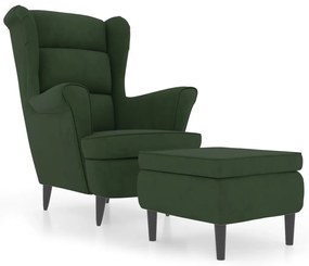 3115933 vidaXL Фотьойл Wingback с табуретка, тъмнозелена, кадифе