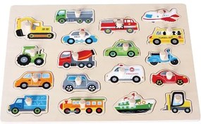 Lelin Toys - Дървен пъзел с дръжки - Превозни средства