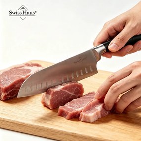 Комплект ножове със стойка Swiss Haus SH-KSL6CR, 6 ч, Неръждаема стомана, Метални дръжки, Кремав
