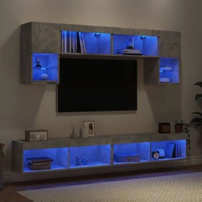 3216707 vidaXL ТВ стенни модули с LED, 6 части, бетонно сиви, инженерно дърво