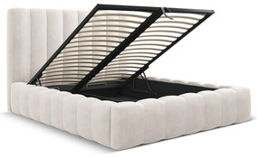 Кремаво тапицирано двойно легло с място за съхранение с включена подматрачна рамка 160x200 cm Kelp – Micadoni Home