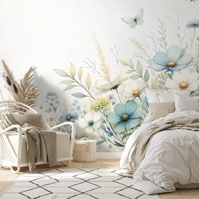 Самозалепващ тапет – Пастелни полски цветя и летящи пеперуди