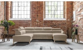 Бежов кадифен ъглов разтегателен диван във формата "U" (ляв ъгъл) Sweet Harmony - Miuform