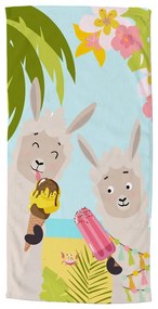 Детска кадифена плажна кърпа 75x150 cm Happy lamas – Good Morning