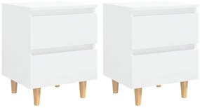 805864 vidaXL Нощни шкафчета с борови крака, 2 бр, бял гланц, 40x35x50 см