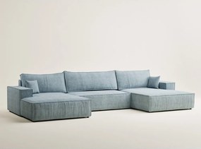 Светлосин шенилов сгъваем/с място за съхранение ъглов диван (U форма) Kyoto – Maison de Rêve