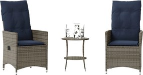 365656 vidaXL Бистро комплект от 3 части с възглавници, сив, полиратан