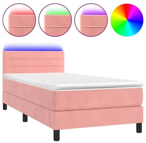 3134440 vidaXL Боксспринг легло с матрак и LED, розово, 90x190 см, кадифе