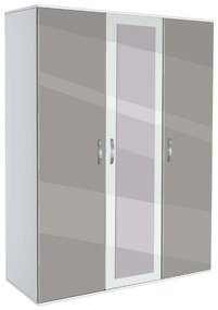 Трикрилен гардероб с огледало Мебели Богдан Модел BM-AVA 31, сив гланц с бяло