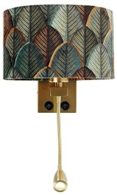 Стенна лампа месинг с овален велурен абажур с дизайн на листа 25см - Brescia Combi