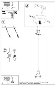 Черна висяща лампа с метален абажур 14x14 cm Martina - Sollux