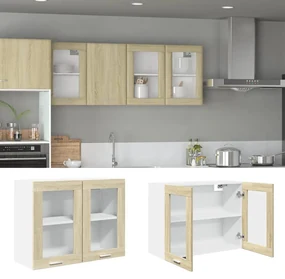 849624 vidaXL Висящ стъклен шкаф, Lyon дъб сонома 80x31x60 см инженерно дърво