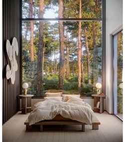 Кафяво двойно легло от борова дървесина с решетка 140x200 cm Japan - Karup Design