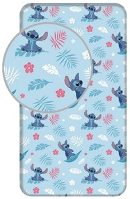 Син еластичен единичен памучен детски чаршаф 90x200 cm Lilo &amp; Stitch "Blue" – Jerry Fabrics