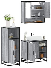 3300998 vidaXL Комплект мебели за баня от 3 части сив сонома инженерно дърво