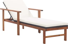 48707 vidaXL Шезлонг с възглавница, полиратан и акация масив, черен