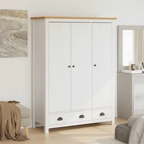 288954 vidaXL Гардероб с 3 врати Hill бял 127x50x170 см борово дърво масив