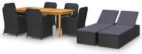 3067914 vidaXL Градински трапезен комплект, 9 части, черен
