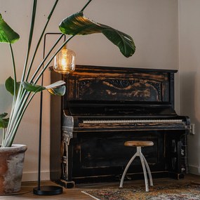 Дизайнерски подов аплик черен с месинг и кехлибарено стъкло - Zuzanna