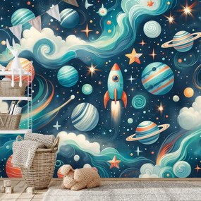 Самозалепващ тапет – Цветна вселена с ракета