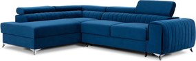 Син кадифен разтегателен ъглов диван с място за съхранение (ляв ъгъл L форма) Laurence – ELTAP
