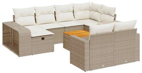 3326082 vidaXL Градински диван с възглавници, 11 части, бежов полиратан