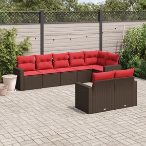 3251561 vidaXL Градински комплект с възглавници, 8 части, кафяв, полиратан