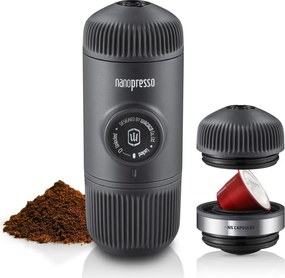 Преносима еспресо машина Wacaco Nanopresso Classic, NS Адаптер за Nespresso капсули, 18bar, 80 мл, Без необходимост от зареждане и батерии, Черен