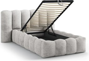 Сиво единично легло 90x200 cm тапицирано с място за съхранение с включена подматрачна рамка Lupine – Micadoni