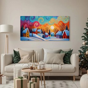 Картина на платно – Коледна приказка на цветни къщи