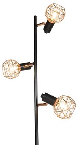 Подова лампа черна с мед 3-светлина - Mesh