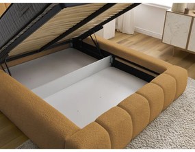 Двойно тапицирано легло с място за съхранение с включена подматрачна рамка в цвят горчица 140x190 cm Denali – Bobochic Paris