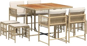 3211504 vidaXL Градински комплект с възглавници, 9 части, бежов полиратан