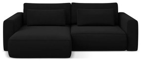 Черен кадифен разтегателен ъглов диван с място за съхранение (ляв ъгъл) Kapua – Makamii