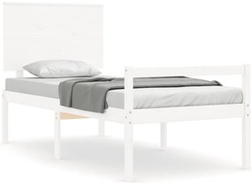 3195467 vidaXL Легло за възрастни с табла, бяло, 90x200 см, масивно дърво