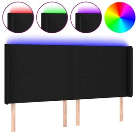 3123792 vidaXL LED горна табла за легло, черна, 203x16x118/128 см, плат