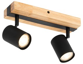 Интелигентен таванен прожектор черен с дърво 2 светлини регулируем вкл. Wifi GU10 50mm - Jeana