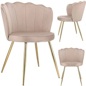 Кадифен стол за хранене FIORE във формата на раковина Светло розово