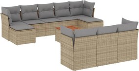 3256213 vidaXL Градински диван с възглавници, 11 части, бежов микс полиратан