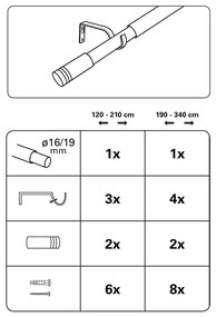 Метален разтегателен корниз 190 - 340 cm Válec - Gardinia