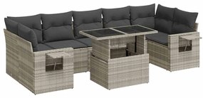 3326443 vidaXL Градински комплект с възглавници, 8 части, светлосив полиратан