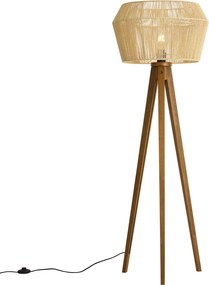 Подова лампа Винтидж дървена с абажур от кафяво хартиено въже 50/50/30 - Tripod Classic