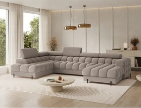 Светлокафяв кадифен разтегателен ъглов диван (ляв ъгъл U форма) Feraria – ELTAP