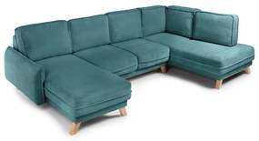 Тюркоаз сгъваем ъглов диван от рипсено кадифе (десен ъгъл/"U" форма) Tori – Bonami Selection