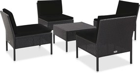 48945 vidaXL Градински комплект с възглавници, 5 части, полиратан, черен