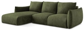 Зелен шенилов сгъваем ъглов диван (ляв ъгъл) Leila – Makamii