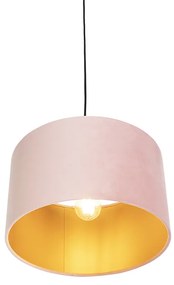 Висяща лампа с розов кадифен абажур и злато 35 см - Combi