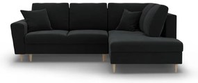 Черен кадифен разтегателен ъглов диван с място за съхранение (десен ъгъл/L форма) Kyoto – Cosmopolitan Design