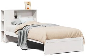 3322370 vidaXL Легло с рафтове за книги, без матрак, бял, 90x190 см, бор масив