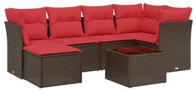 3263190 vidaXL Градински диван с възглавници, 7 части, полиратан, кафяв